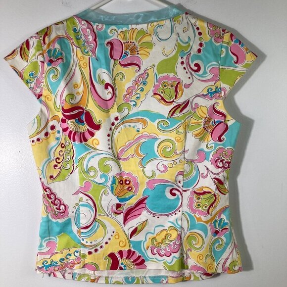 Womens‎ Vintage Sangria Cap Sleeve Floral Lined Skirt Set Sheer Fringe 10 - Picture 4 of 11